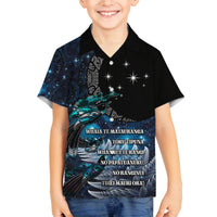 New Zealand Tui Bird Family Matching Off Shoulder Short Dress and Hawaiian Shirt Matariki Poetry Pattern Galaxy Style LT03 Son's Shirt Blue - Polynesian Pride