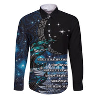 New Zealand Tui Bird Family Matching Short Sleeve Bodycon Dress and Hawaiian Shirt Matariki Poetry Pattern Galaxy Style LT03 Dad's Shirt - Long Sleeve Blue - Polynesian Pride