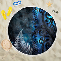 New Zealand Matariki Beach Blanket The Tribal Maori Face and Silver Fern