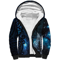 New Zealand Matariki Sherpa Hoodie The Tribal Maori Face and Silver Fern LT03 Unisex Blue - Polynesian Pride