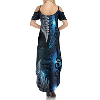 New Zealand Matariki Summer Maxi Dress The Tribal Maori Face and Silver Fern LT03 - Polynesian Pride
