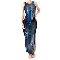 New Zealand Matariki Tank Maxi Dress The Tribal Maori Face and Silver Fern LT03 Women Blue - Polynesian Pride