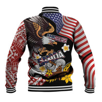 United States and American Samoa Together Baseball Jacket Bald Eagle and Polynesian Traditional Culture with Plumeria