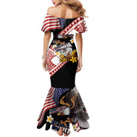 United States and American Samoa Together Family Matching Mermaid Dress and Hawaiian Shirt Bald Eagle and Polynesian Traditional Culture with Plumeria LT03 - Polynesian Pride