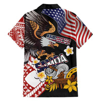 United States and American Samoa Together Family Matching Off Shoulder Maxi Dress and Hawaiian Shirt Bald Eagle and Polynesian Traditional Culture with Plumeria LT03 - Polynesian Pride