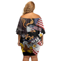 United States and American Samoa Together Family Matching Off Shoulder Short Dress and Hawaiian Shirt Bald Eagle and Polynesian Traditional Culture with Plumeria LT03 - Polynesian Pride