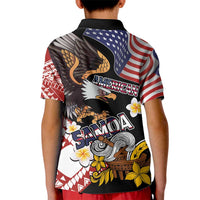 United States and American Samoa Together Kid Polo Shirt Bald Eagle and Polynesian Traditional Culture with Plumeria LT03 - Polynesian Pride