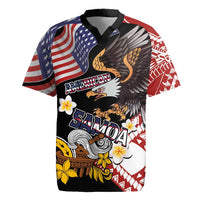 United States and American Samoa Together Rugby Jersey Bald Eagle and Polynesian Traditional Culture with Plumeria