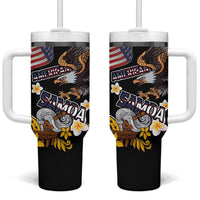 United States and American Samoa Together Tumbler With Handle Bald Eagle and Polynesian Traditional Culture with Plumeria