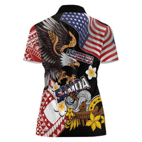 United States and American Samoa Together Women Polo Shirt Bald Eagle and Polynesian Traditional Culture with Plumeria LT03 - Polynesian Pride