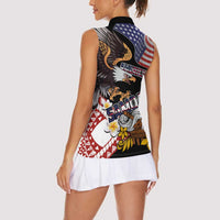 United States and American Samoa Together Women Sleeveless Polo Shirt Bald Eagle and Polynesian Traditional Culture with Plumeria LT03 - Polynesian Pride