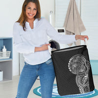 Hawaiian Traditional Tattoos Laundry Basket Kakau Tribal Tropical Plant Motif Black Color