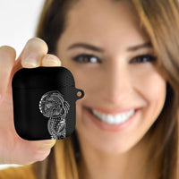 Hawaiian Traditional Tattoos AirPods Case Kakau Tribal Tropical Plant Motif Black Color