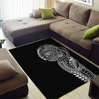 Hawaiian Traditional Tattoos Area Rug Kakau Tribal Tropical Plant Motif Black Color
