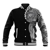 Hawaiian Traditional Tattoos Baseball Jacket Kakau Tribal Tropical Plant Motif Black Color