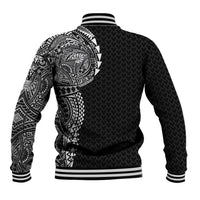 Hawaiian Traditional Tattoos Baseball Jacket Kakau Tribal Tropical Plant Motif Black Color
