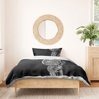 Hawaiian Traditional Tattoos Bedding Set Kakau Tribal Tropical Plant Motif Black Color