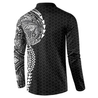 Hawaiian Traditional Tattoos Button Sweatshirt Kakau Tribal Tropical Plant Motif Black Color