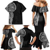 Hawaiian Traditional Tattoos Family Matching Mermaid Dress and Hawaiian Shirt Kakau Tribal Tropical Plant Motif Black Color LT03 - Polynesian Pride