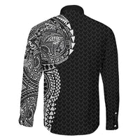 Hawaiian Traditional Tattoos Family Matching Off Shoulder Short Dress and Hawaiian Shirt Kakau Tribal Tropical Plant Motif Black Color LT03 - Polynesian Pride