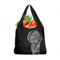 Hawaiian Traditional Tattoos Grocery Bag Kakau Tribal Tropical Plant Motif Black Color