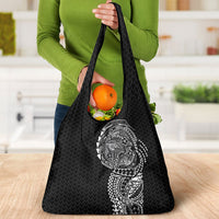Hawaiian Traditional Tattoos Grocery Bag Kakau Tribal Tropical Plant Motif Black Color