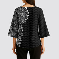 Hawaiian Traditional Tattoos Kimono Sleeve Blouse Kakau Tribal Tropical Plant Motif Black Color LT03 - Polynesian Pride