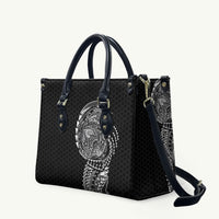 Hawaiian Traditional Tattoos Leather Bag Kakau Tribal Tropical Plant Motif Black Color