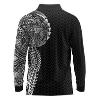 Hawaiian Traditional Tattoos Long Sleeve Polo Shirt Kakau Tribal Tropical Plant Motif Black Color LT03 - Polynesian Pride