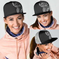 Hawaiian Traditional Tattoos Mesh Trucker Cap Kakau Tribal Tropical Plants Motif Black Color
