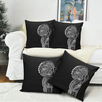 Hawaiian Traditional Tattoos Pillow Cover Kakau Tribal Tropical Plant Motif Black Color
