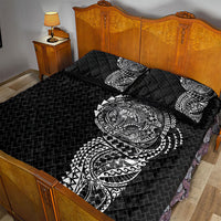 Hawaiian Traditional Tattoos Quilt Bed Set Kakau Tribal Tropical Plant Motif Black Color