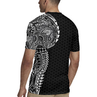 Hawaiian Traditional Tattoos Rugby Jersey Kakau Tribal Tropical Plant Motif Black Color