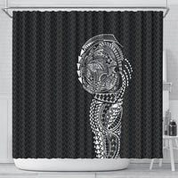 Hawaiian Traditional Tattoos Shower Curtain Kakau Tribal Tropical Plant Motif Black Color