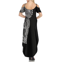 Hawaiian Traditional Tattoos Summer Maxi Dress Kakau Tribal Tropical Plant Motif Black Color LT03 - Polynesian Pride