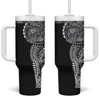 Hawaiian Traditional Tattoos Tumbler With Handle Kakau Tribal Tropical Plant Motif Black Color LT03 One Size: 40 oz Black - Polynesian Pride