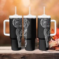 Hawaiian Traditional Tattoos Tumbler With Handle Kakau Tribal Tropical Plant Motif Black Color LT03 - Polynesian Pride