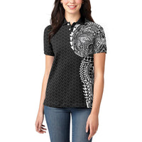 Hawaiian Traditional Tattoos Women Polo Shirt Kakau Tribal Tropical Plant Motif Black Color LT03 - Polynesian Pride