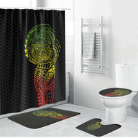 Hawaiian Traditional Tattoos Bathroom Set Kakau Tribal Tropical Plant Motif Kanaka Maoli Flag Color Inspired LT03 Bathroom Set (4 pcs) Multicolor - Polynesian Pride