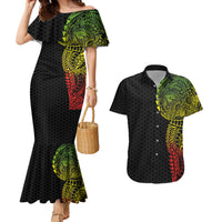 Hawaiian Traditional Tattoos Couples Matching Mermaid Dress and Hawaiian Shirt Kakau Tribal Tropical Plant Motif Kanaka Maoli Flag Color Inspired LT03 Multicolor - Polynesian Pride