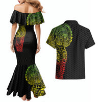 Hawaiian Traditional Tattoos Couples Matching Mermaid Dress and Hawaiian Shirt Kakau Tribal Tropical Plant Motif Kanaka Maoli Flag Color Inspired LT03 - Polynesian Pride