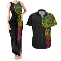 Hawaiian Traditional Tattoos Couples Matching Tank Maxi Dress and Hawaiian Shirt Kakau Tribal Tropical Plant Motif Kanaka Maoli Flag Color Inspired LT03 Multicolor - Polynesian Pride