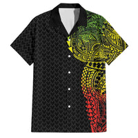 Hawaiian Traditional Tattoos Family Matching Off The Shoulder Long Sleeve Dress and Hawaiian Shirt Kakau Tribal Tropical Plant Motif Kanaka Maoli Flag Color Inspired LT03 Dad's Shirt - Short Sleeve Multicolor - Polynesian Pride