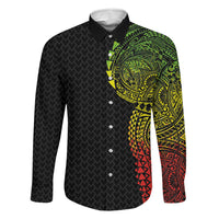 Hawaiian Traditional Tattoos Family Matching Off Shoulder Maxi Dress and Hawaiian Shirt Kakau Tribal Tropical Plant Motif Kanaka Maoli Flag Color Inspired LT03 Dad's Shirt - Long Sleeve Multicolor - Polynesian Pride