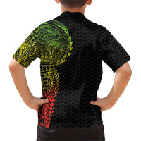 Hawaiian Traditional Tattoos Family Matching Off Shoulder Short Dress and Hawaiian Shirt Kakau Tribal Tropical Plant Motif Kanaka Maoli Flag Color Inspired LT03 - Polynesian Pride