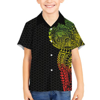 Hawaiian Traditional Tattoos Family Matching Puletasi and Hawaiian Shirt Kakau Tribal Tropical Plant Motif Kanaka Maoli Flag Color Inspired LT03 Son's Shirt Multicolor - Polynesian Pride