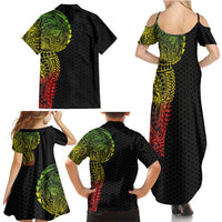 Hawaiian Traditional Tattoos Family Matching Summer Maxi Dress and Hawaiian Shirt Kakau Tribal Tropical Plant Motif Kanaka Maoli Flag Color Inspired LT03 - Polynesian Pride