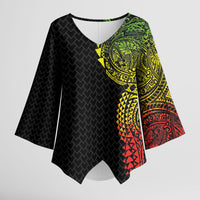Hawaiian Traditional Tattoos Kimono Sleeve Blouse Kakau Tribal Tropical Plant Motif Kanaka Maoli Flag Color Inspired LT03 Female Multicolor - Polynesian Pride
