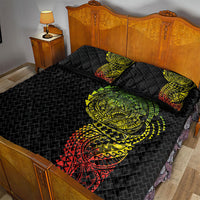 Hawaiian Traditional Tattoos Quilt Bed Set Kakau Tribal Tropical Plant Motif Kanaka Maoli Flag Color Inspired LT03 - Polynesian Pride