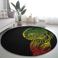 Hawaiian Traditional Tattoos Round Carpet Kakau Tribal Tropical Plant Motif Kanaka Maoli Flag Color Inspired LT03 - Polynesian Pride